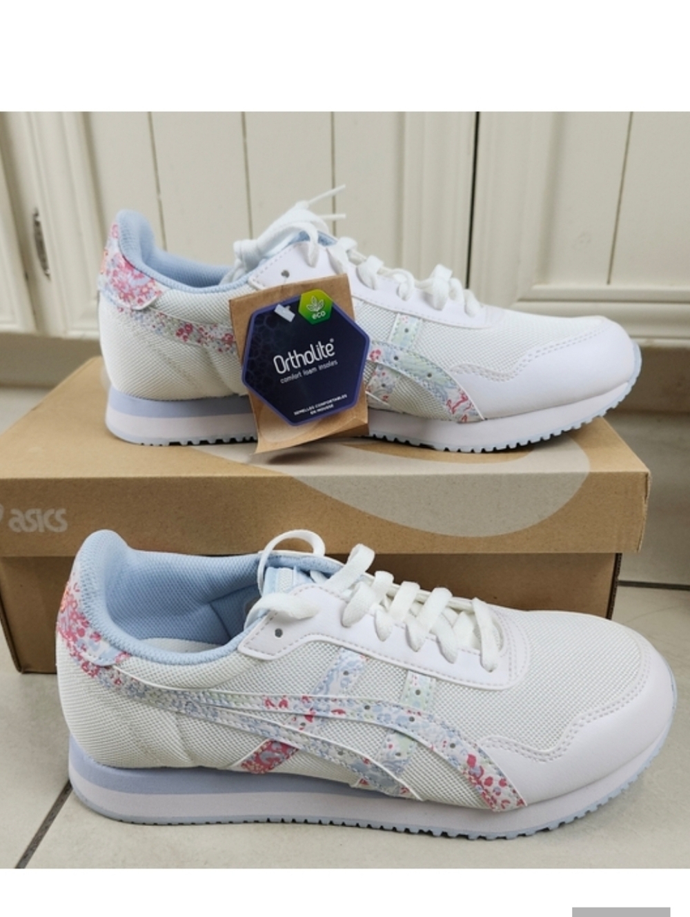 ASICS Women's Ortholite Tiger Runners White Papaya Pink Blue Athletic sneakers 9 - Picture 4 of 17